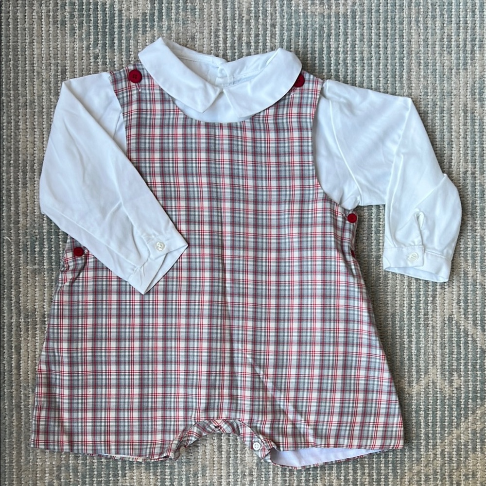 Luli&Me Plaid Baby Romper with White Shirt